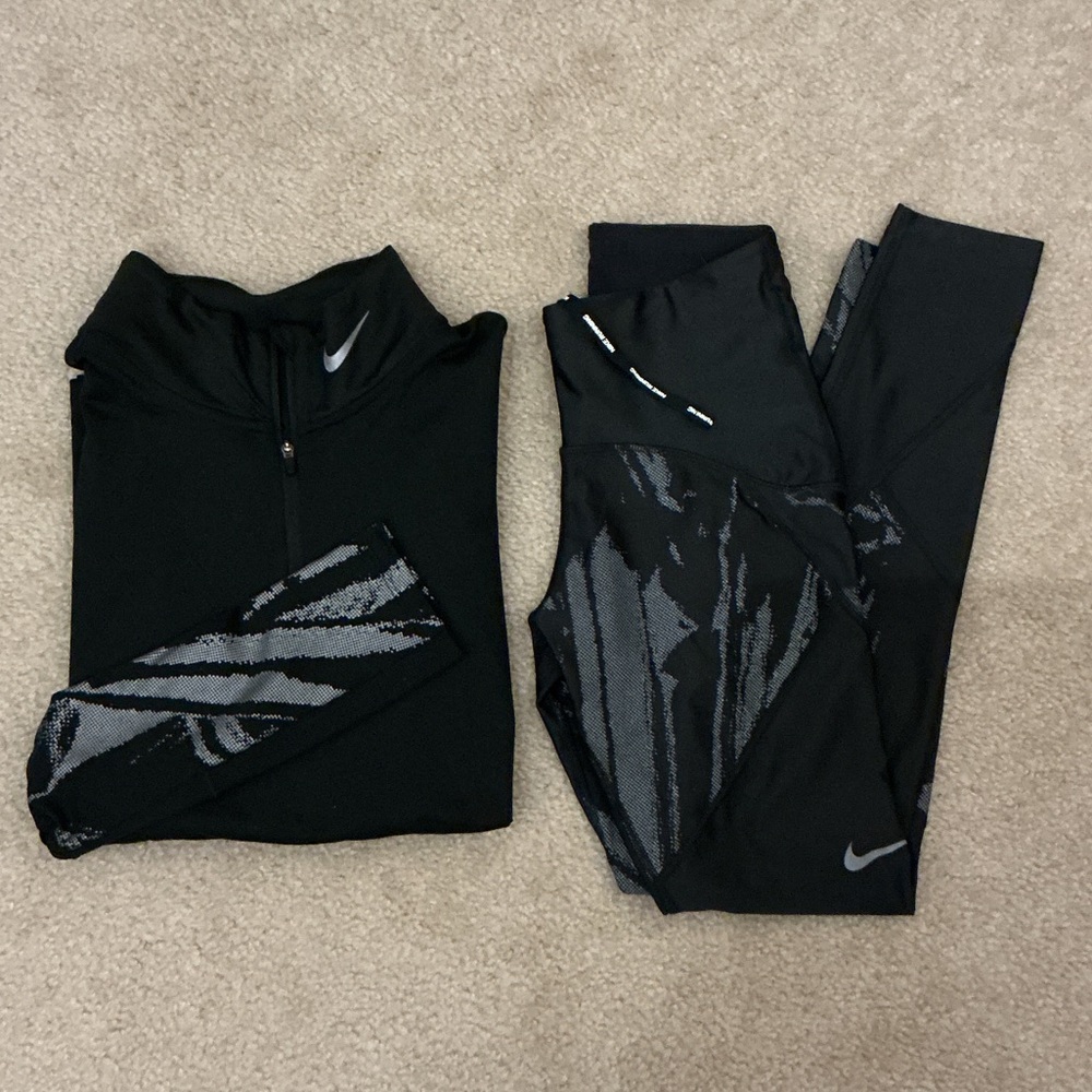 Nike Running Black & Gray SPEED Women’s Tights & Matching Half-Zip - Size XS